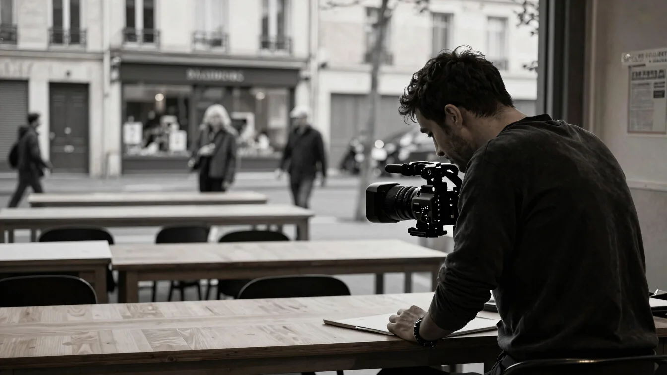 Plan large d'un commerçant urbain ordinaire préparant son espace,