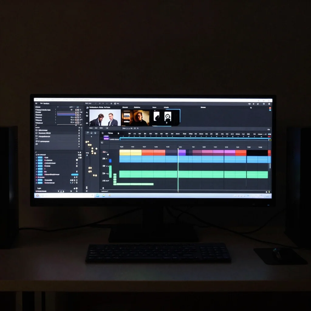 Editing workstation with a colour grading timeline on screen in a